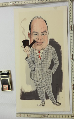 Signiert Gemälde Mischtechnik Portrait Mann Pfeifenraucher Karikatur