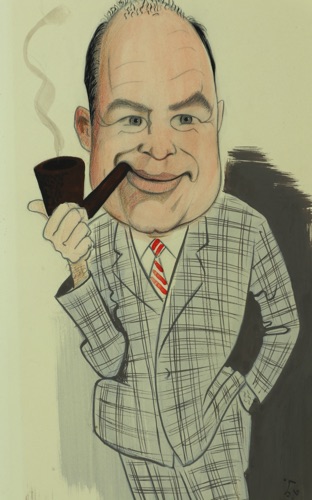 Signiert Gemälde Mischtechnik Portrait Mann Pfeifenraucher Karikatur