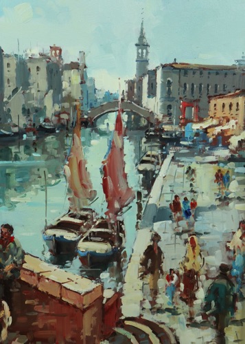 Signiert Ölgemälde Venedig Chioggia Kanal