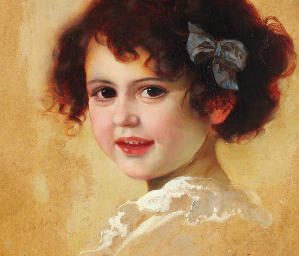 Signiert Ölgemälde antik Portrait Mädchen