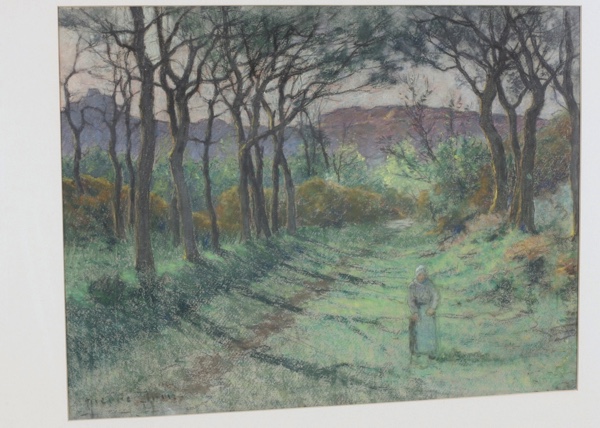 Signiert Pastell antik au bois de Boulogne
