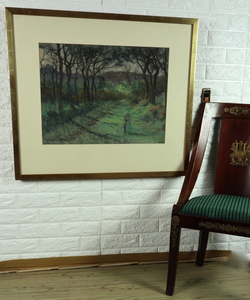 Signiert Pastell antik au bois de Boulogne