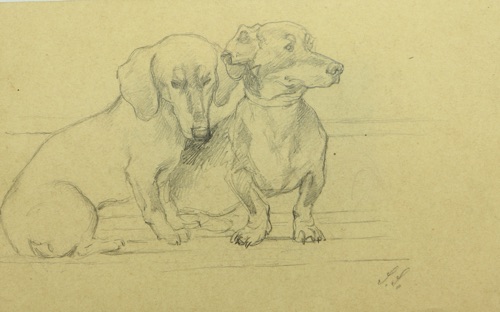 Simon Ludvig Ditlev Simonsen Zeichnung antik Hund Dackel