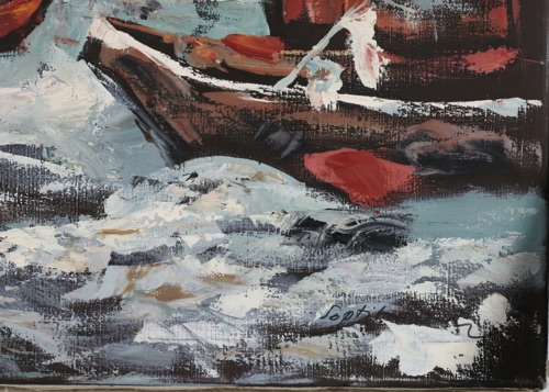 Soptil Ölgemälde älter Schiffe Boote Winter Schnee