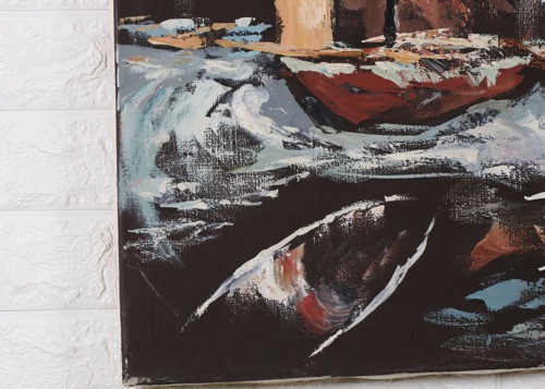 Soptil Ölgemälde älter Schiffe Boote Winter Schnee