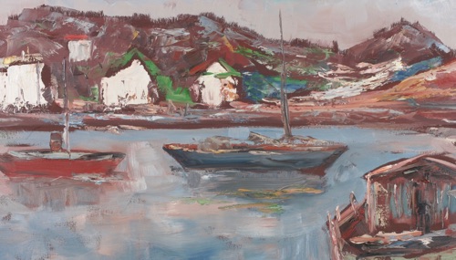 Soptil Ölgemälde älter Schiffe Hafen Marine