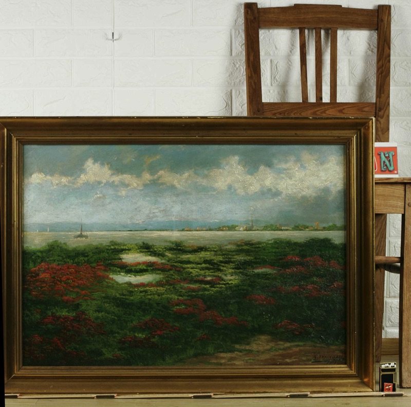 Springael Ölgemälde antik 1913 Küste