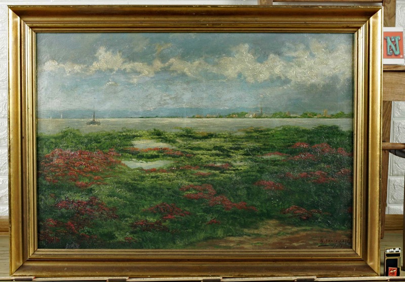 Springael Ölgemälde antik 1913 Küste