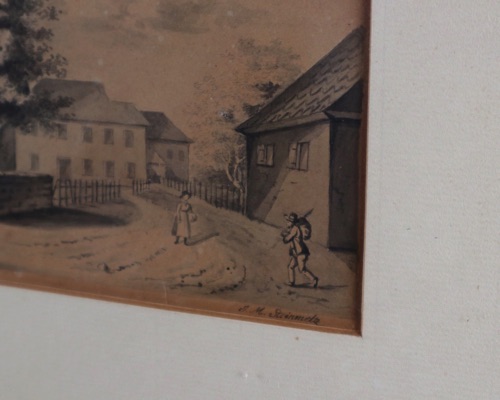 Steinmetz Zeichnung Dorf Personen antik