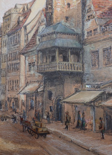 Sternburg Gouache Stadt Personen antik