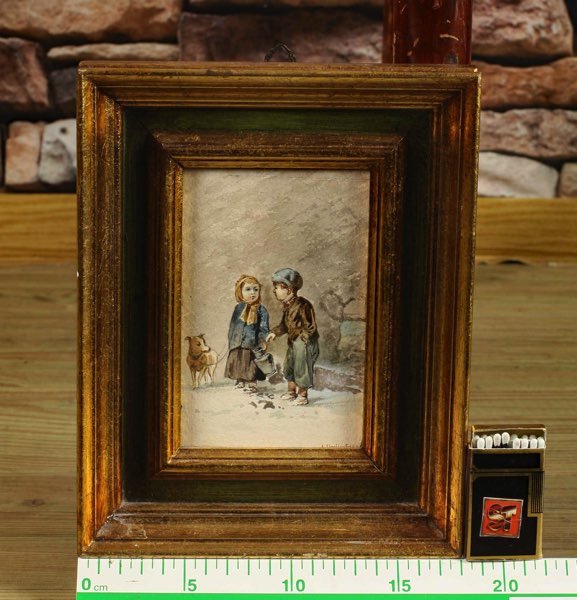 Streitenfeld Aquarell antik 1889 Kinder Hund