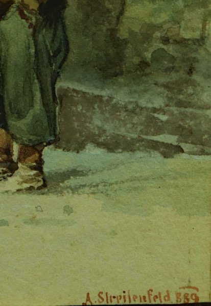 Streitenfeld Aquarell antik 1889 Kinder Hund