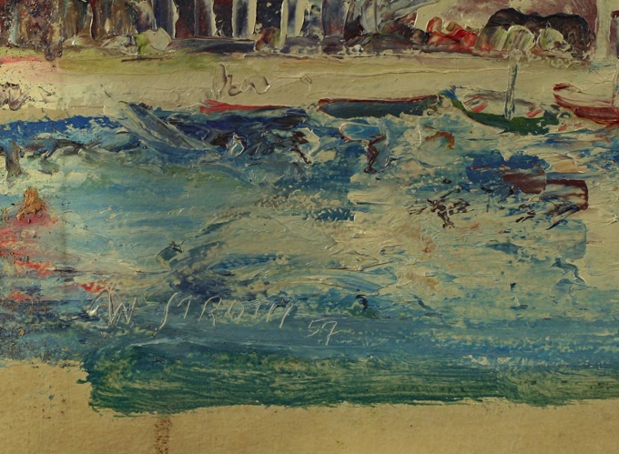 Stroth Ölgemälde Strand Stadt 1957
