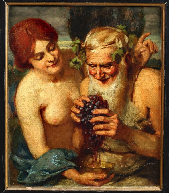 Symbolismus Ölgemälde antik Bacchus Weintrauben