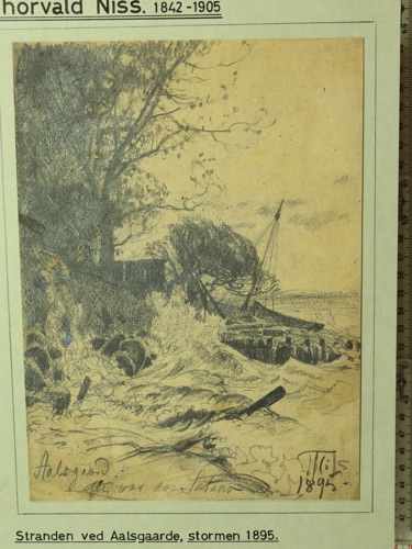 Thorvald Simeon Niss Zeichnung antik 1895 Strand Aalsgaarde