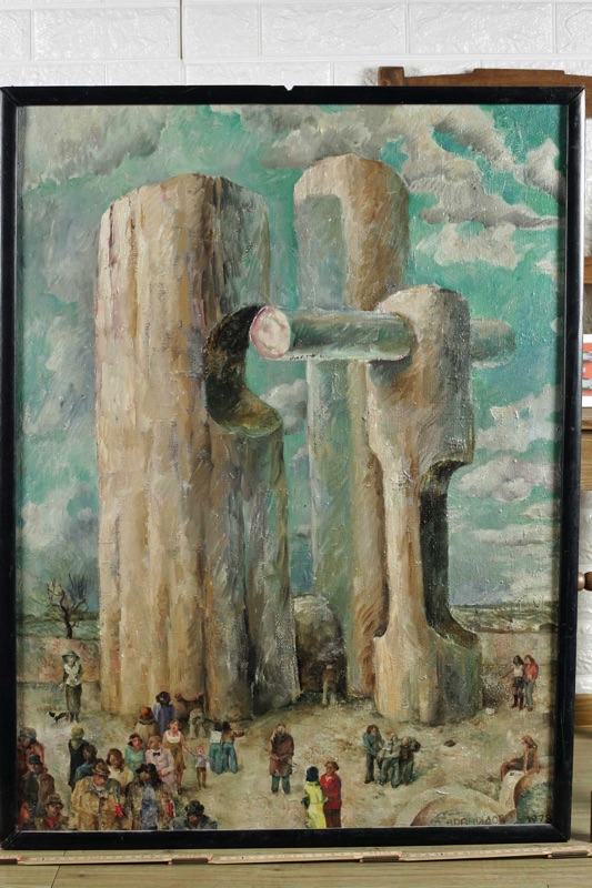 Victor Danilov Ölgemälde collision with art 1978 Momument Unzulänglichkeit
