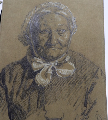 Viggo Johansen Zeichnung antik Portrait Dame