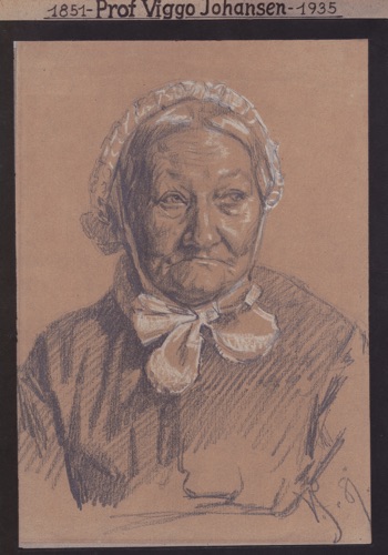 Viggo Johansen Zeichnung antik Portrait Dame