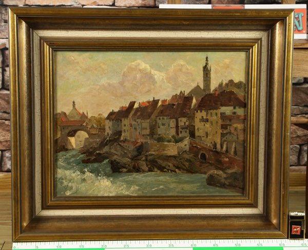 Vitus Staudacher Ölgemälde antik Laufenburg am Rhein 1902