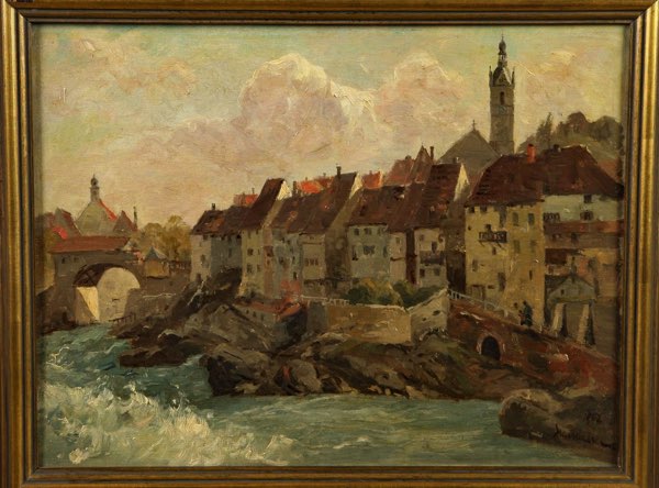 Vitus Staudacher Ölgemälde antik Laufenburg am Rhein 1902
