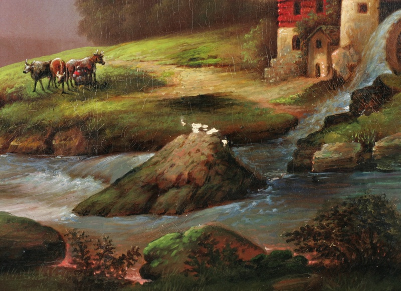 W Rohling Wien Gemälde antik 1885 idyllische Landschaft Mühle