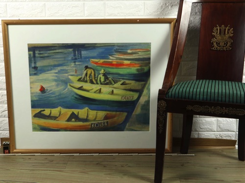 Walter Wild Aquarell älter 1950 Boote Steg