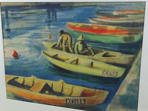 Walter Wild Aquarell älter 1950 Boote Steg