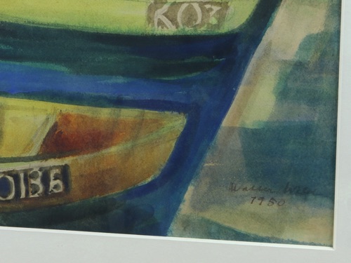 Walter Wild Aquarell älter 1950 Boote Steg