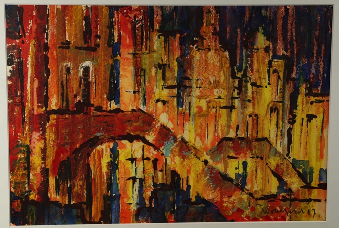 Walter Wohlfeld Mischtechnik Gemälde Stadtansicht 1967