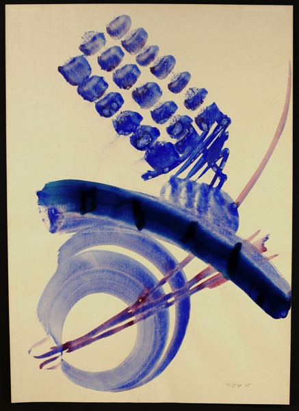 Werner Höpflinger Gouache Gemälde Komposition blau 1975 2