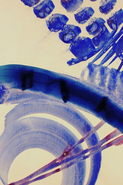 Werner Höpflinger Gouache Gemälde Komposition blau 1975 2