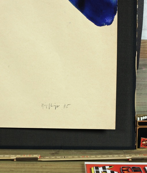 Werner Höpflinger Gouache Gemälde Komposition blau 1975 2