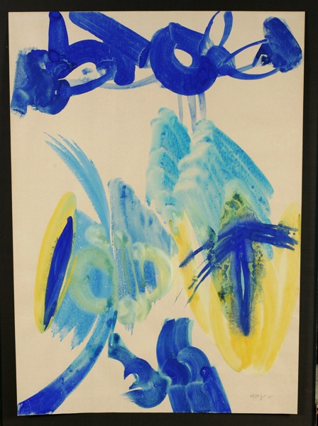 Werner Höpflinger Gouache Gemälde Komposition blau gelb 1975