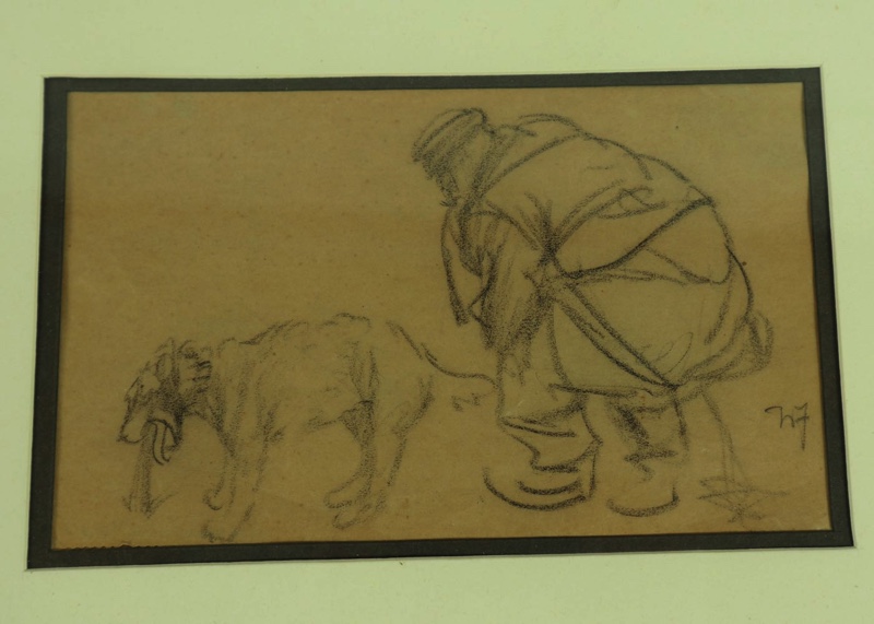 Wilhelm Altheim Kohle Zeichnung antik scheissender Mann erbrechender Hund