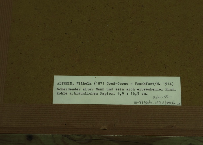 Wilhelm Altheim Kohle Zeichnung antik scheissender Mann erbrechender Hund