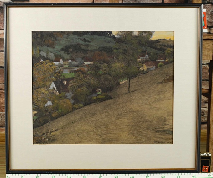 Wilhelm Jakob Hertling Gouache Aquarell antik Tal in Franken