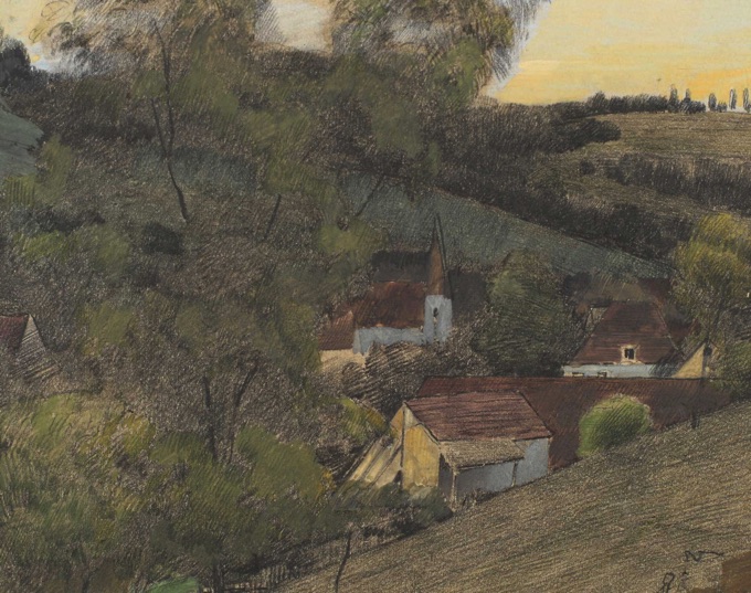 Wilhelm Jakob Hertling Gouache Aquarell antik Tal in Franken