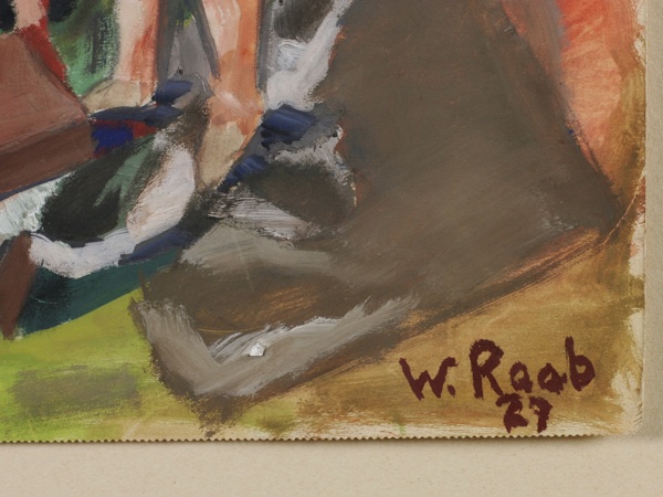 Wilhelm Raab Gouache antik 1927 Badende am Main Picknick museal