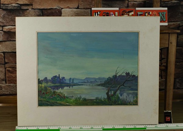 Wilhelm Raab 1907-1989 Tempera Malerei 1961 Kloster Seeon Chiemgau Landschaft