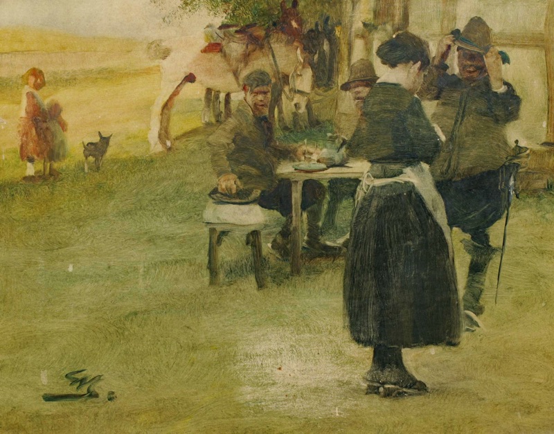 Wilhelm Schreuer Ölgemälde antik Edelleute Wirtshaus Magd