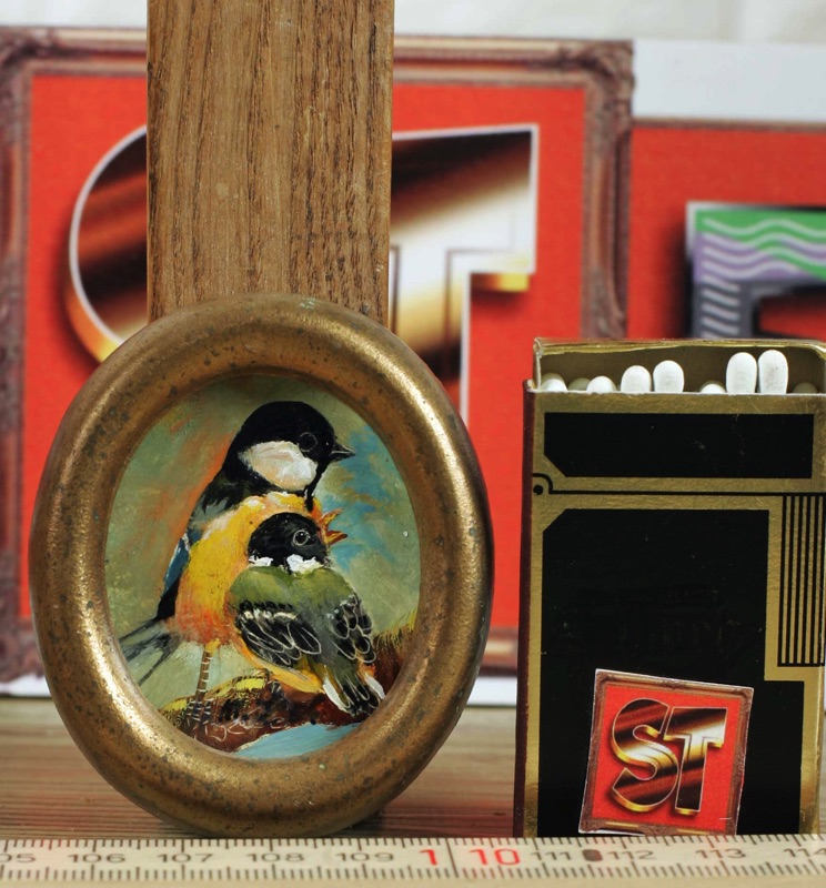 Wolfgang Kaiser Ölgemälde Miniatur Kohlmeisen oval