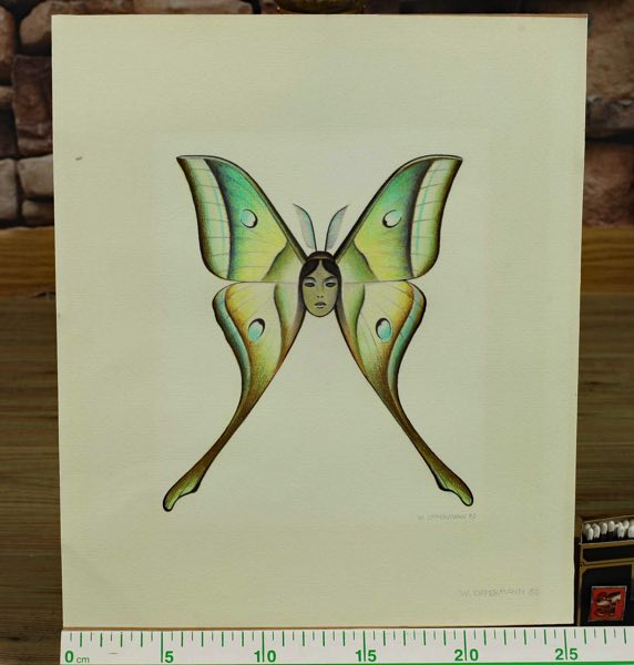 Wolfgang Oppermann Zeichnung Schmetterling Frau 1982