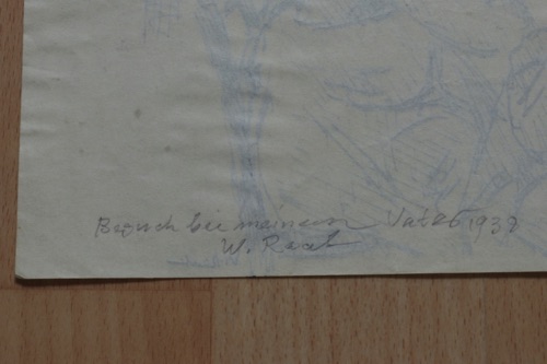 Zeichnung Wilhelm Raab antik 1938 Besuch bei Vater und Mutter