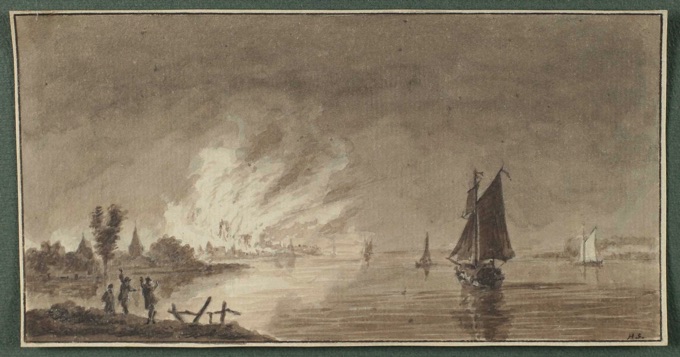 Zuschreibung Hendrik Spilman Tusche Feuer Stadt