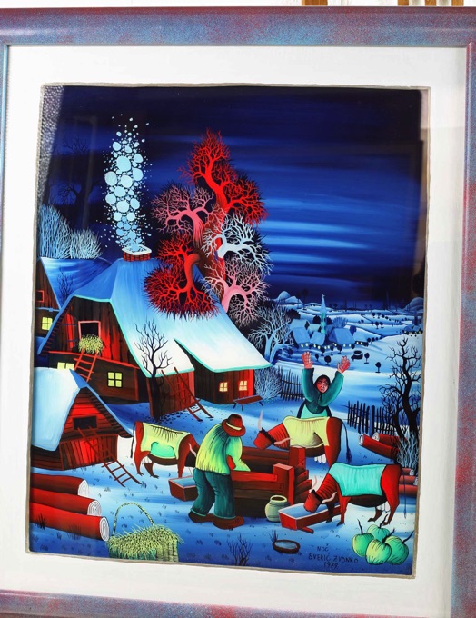Zvonko Sveric Hinterglas Malerei 1979 naiv Noc Dorf