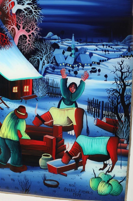 Zvonko Sveric Hinterglas Malerei 1979 naiv Noc Dorf
