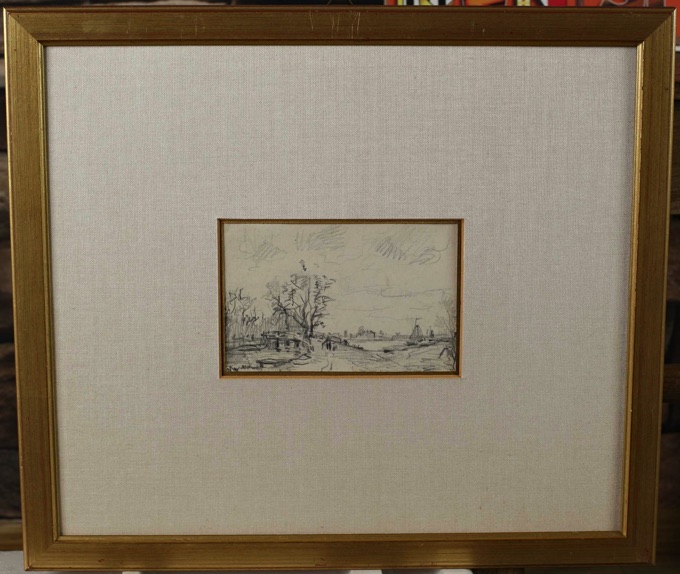 antike Zeichnung Landschaft Küste Schiffe