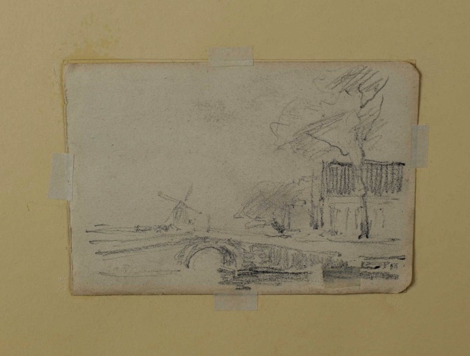 antike Zeichnung beidseitig Windmühle