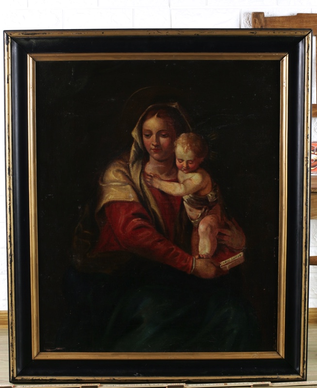 antikes Ölgemälde Madonna Maria Jesus Raffael Studie