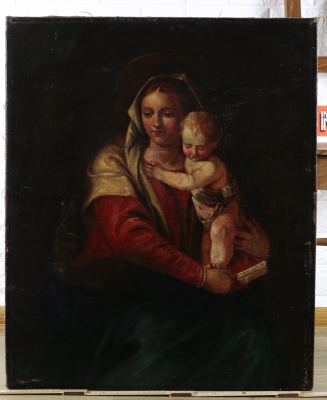 antikes Ölgemälde Madonna Maria Jesus Raffael Studie